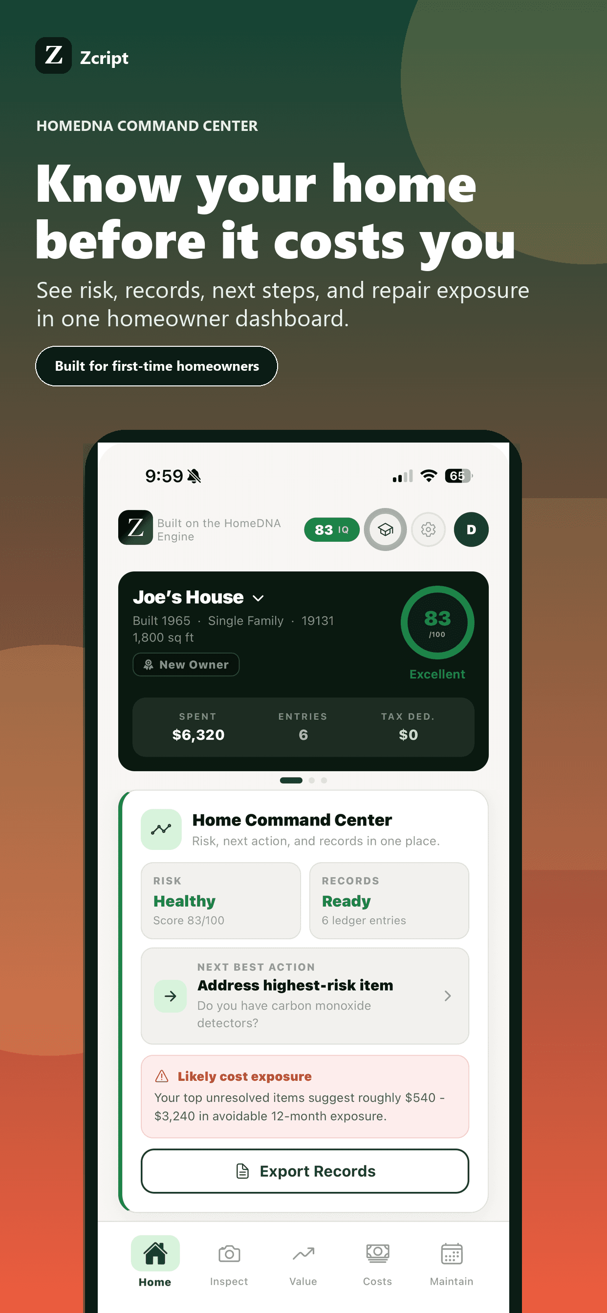 Zcript HomeDNA command center screenshot